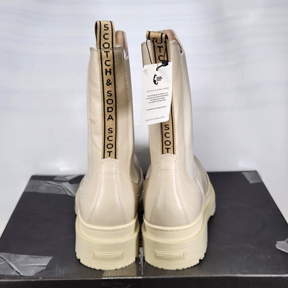 Scotch & Soda Aubri Chelsea Boots Women Size 41 Cream Leather Lug Sole Platform - Picture 5 of 8